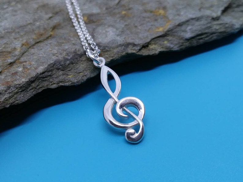 Treble Clef Necklace or G Clef Charm Sterling Silver Music Etsy