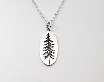 Pine Tree Necklace - 925 Sterling Silver - Plant and Trees Jewelry - Peace and Wisdom Symbol - S4030