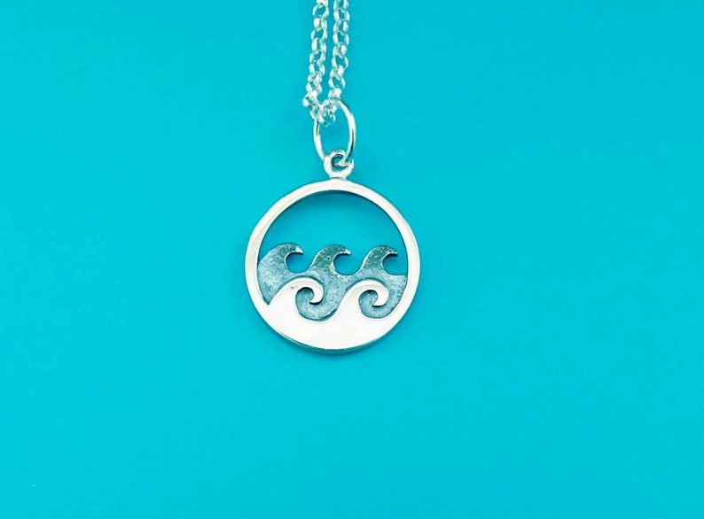 Waves Necklace 925 Sterling Silver Ocean Waves Pendant Etsy