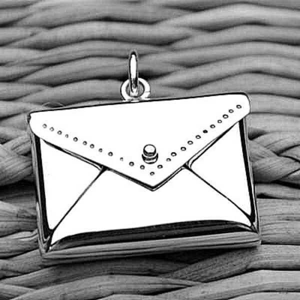 Sterling Silver Envelope Locket Charm, Locket Pendant, Envelope Charm