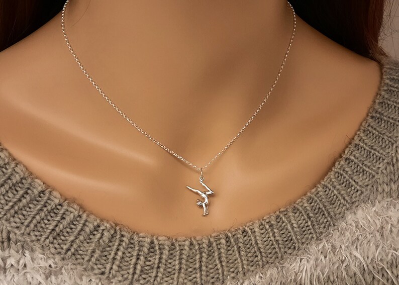 Gymnastics Necklace or Gymnast Charm Gymnastics Jewelry for Girls, Sterling Silver Gymnastic Pendant, Dance Recital gifts S1505 image 1