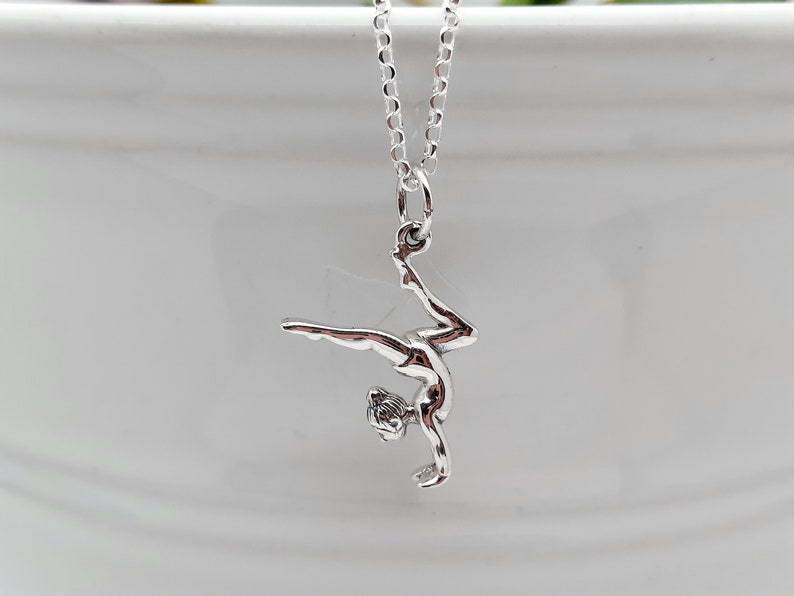 Gymnastics Necklace or Gymnast Charm Gymnastics Jewelry for Girls, Sterling Silver Gymnastic Pendant, Dance Recital gifts S1505 image 2