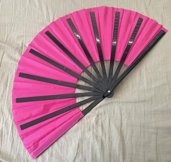 Large Pink Rhinestoned Handheld Cloth Fan - Etsy