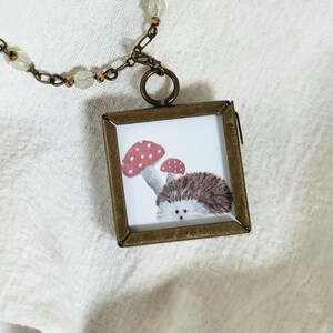 Hedgehog Necklace, Mushroom Necklace, From Original Art Necklace, Romantic Jewelry MNAG0008