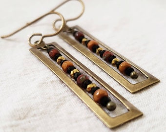 Rectangle Spiced Persimmon Earrings, Romantic Jewelry