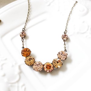 SALE Peach, Topaz, and Rose Crystal Necklace, Preciosa and Austrian Crystal Necklace, Romantic Jewelry MNAG0005