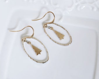 Tiny Tree in Oval Earrings, Silver and Gold Earrings, Mixed Metal Earrings, Romantic Jewelry