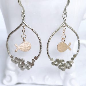 Swimming in Bubbles Earrings, Fish Earrings, Nautical Earrings, Mixed Metal Earrings, Whimsical Earrings MES0030