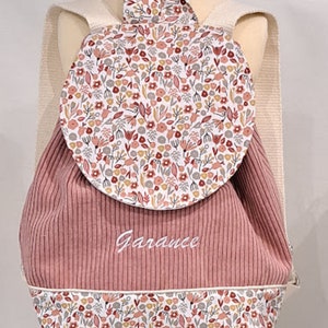 Personalized children's backpack / nursery backpack / floral pattern backpack / old pink corduroy backpack