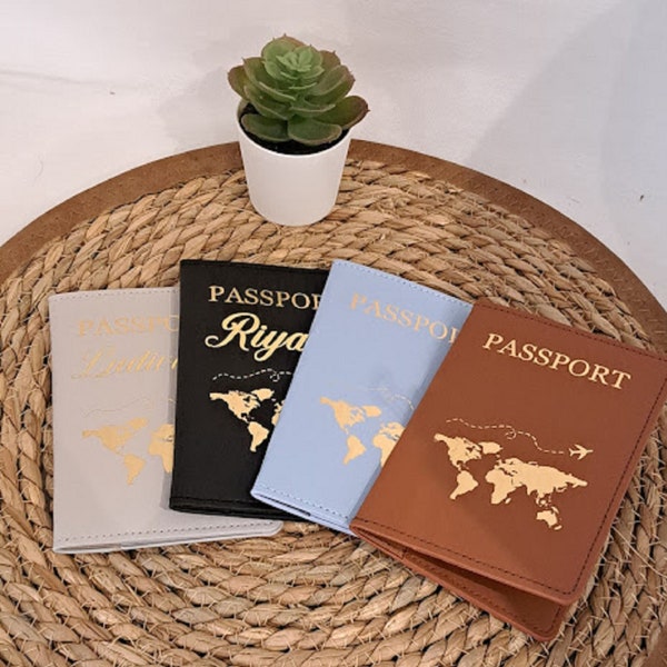 Protège passeport Personnalisé en simili cuir, étui passeport/ pochette passeport personnalisable
