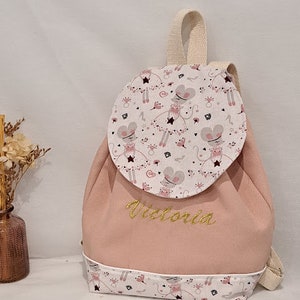 Sac à dos enfant personnalisé/ sac à dos rose motifs souris danseuses /sac a dos crèche / sac à dos rose et or