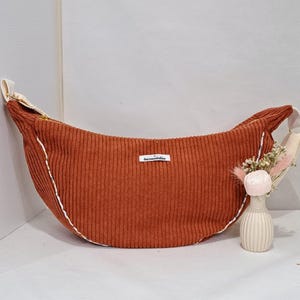 Sac demi-lune, sac bandoulière, sac cross-body, en velours côtelé/ sac pour femme