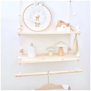 Pretty swing shelf with wardrobe - white pearls and wood - Scandinavian style decoration