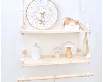 Pretty swing shelf with wardrobe - white pearls and wood - Scandinavian style decoration