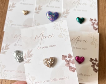 Resin and glitter heart pin - end-of-year gift for teacher/teaching assistant/nanny