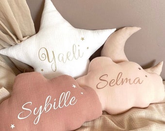 Coussin en forme de nuage personnalisé en lin blanc, cadeau naissance fille  garçon, déco chambre bébé