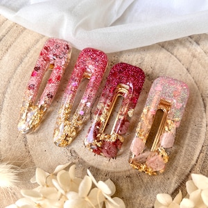 Collection limitée Summer - Barrette en résine, paillettes et feuille d'or pince croco
