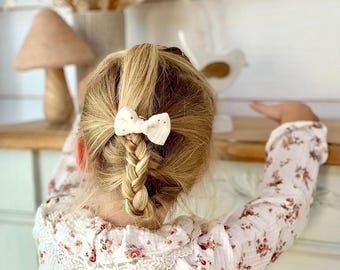 Gold polka dot double gauze hair clip/bow - crocodile clip or non-slip clip - For baby or little girl