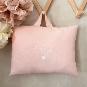 8 colors - Rectangular school nap cushion, customizable with first name, in linen with handle