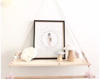 Jolie étagère balançoire avec penderie et petites fleurs en tulle - décoration style scandinave