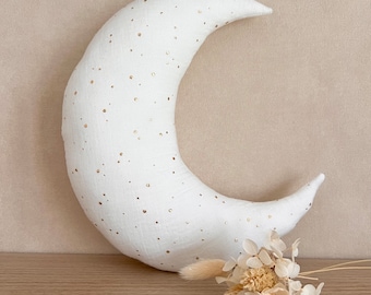 13 colours - Customizable MOON cushion in double gauze with gold polka dots