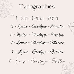 Peut inclure: Typographies pour les noms Louise, Charlyze et Martin en six styles diff&eacute;rents. Les noms sont &eacute;crits en &eacute;criture cursive.