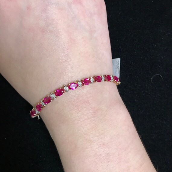 Lovely 10k Synthetic Ruby & Diamond Bracelet - image 1