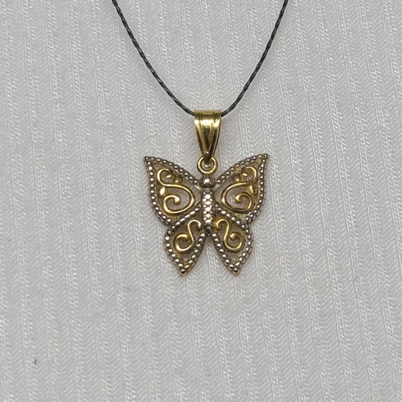 Cute 14k Two Tone Butterfly Pendant - image 3