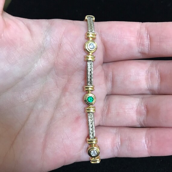 Two Tone Emerald and Diamond Bracelet in 14K