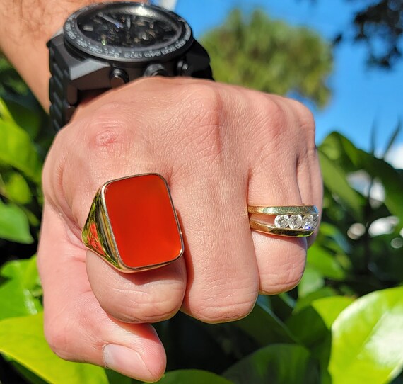 Glowing Mens Carnelian Signet Ring - image 1