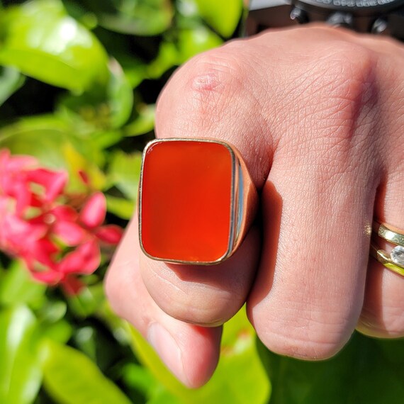 Glowing Mens Carnelian Signet Ring - image 2