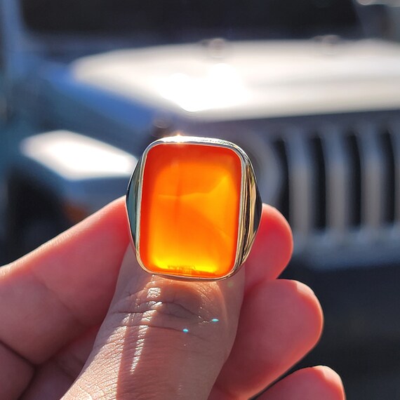 Glowing Mens Carnelian Signet Ring - image 3