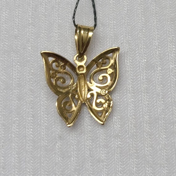 Cute 14k Two Tone Butterfly Pendant - image 4