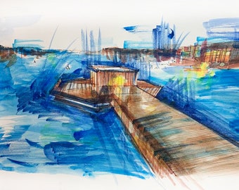 Housewarming Gift Wall Art Marker Drawing Original Sketch Print Travel Art Iceland Art Office Decor Blue Lagoon Print