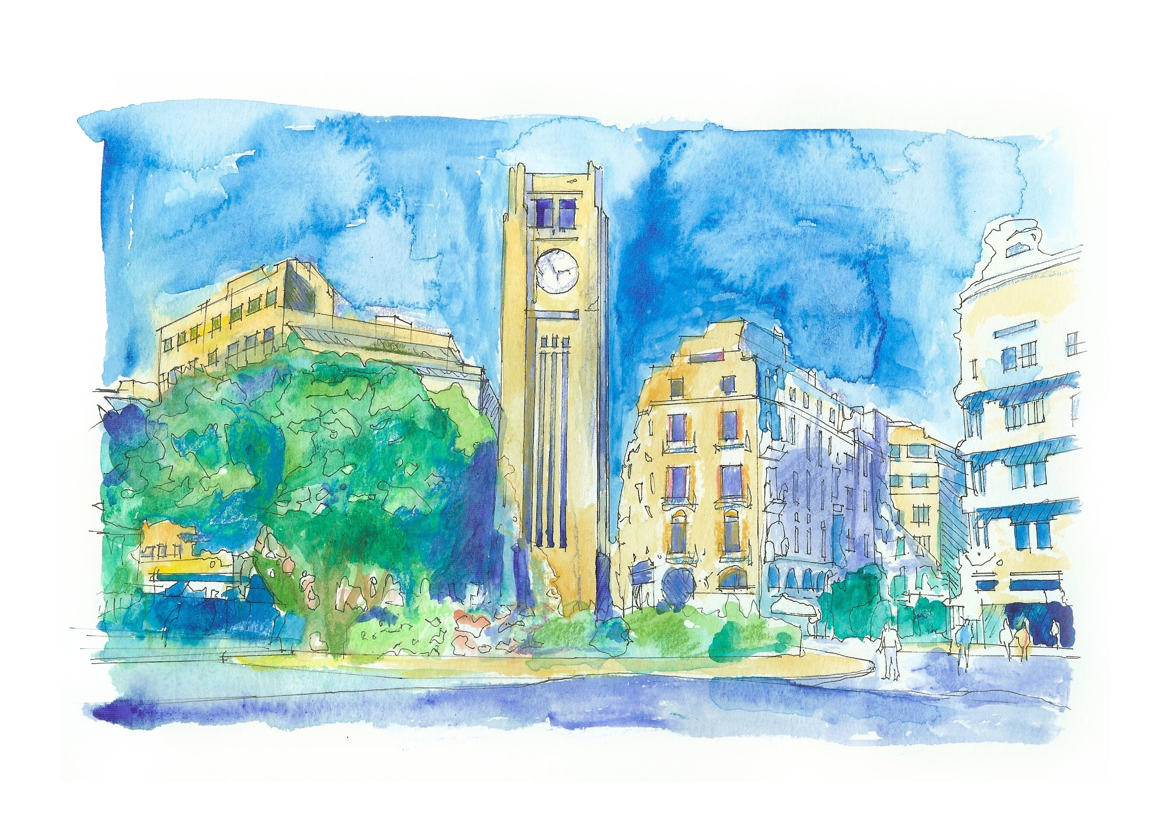 Impression dun dessin aquarelle original Beyrouth Liban Etsy France