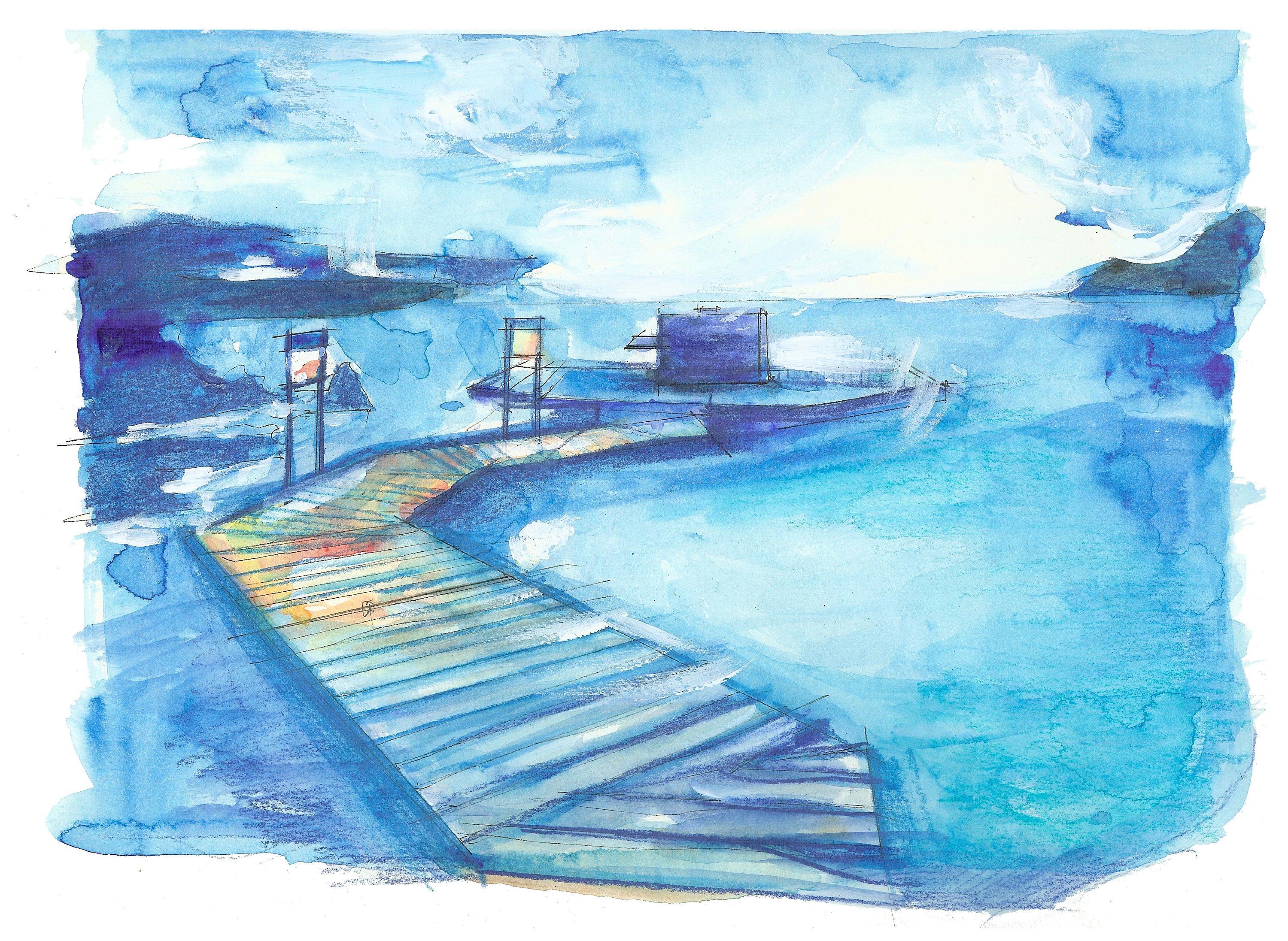 Blue Lagoon Art Iceland Drawing Original Watercolor Etsy Hong Kong