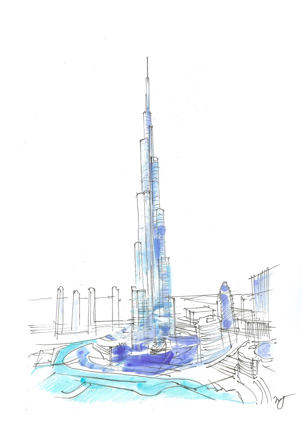 Burj Khalifa Art Print Skyscraper Print Dubai, United Arab Emirates Neo