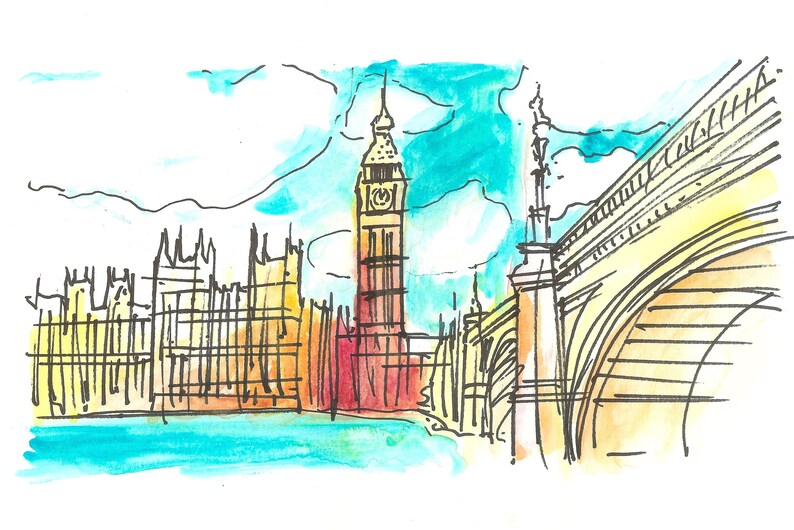 Original Drawing | Watercolor Paint | Line Art | Sketch of London ...