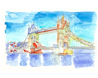 Kunstdruck Aquarell Bild | Londoner Brücke |  London Aquarell | Turmbrücke | Themse | Wandkunst | Wandkunst | Kunst Geschenk