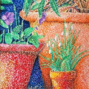 Original Drawing | Pointillism Pastel Drawing | Pastel Drawing | Flower Art | Flower in a Pot Drawing | Wall Art | Art Gift
