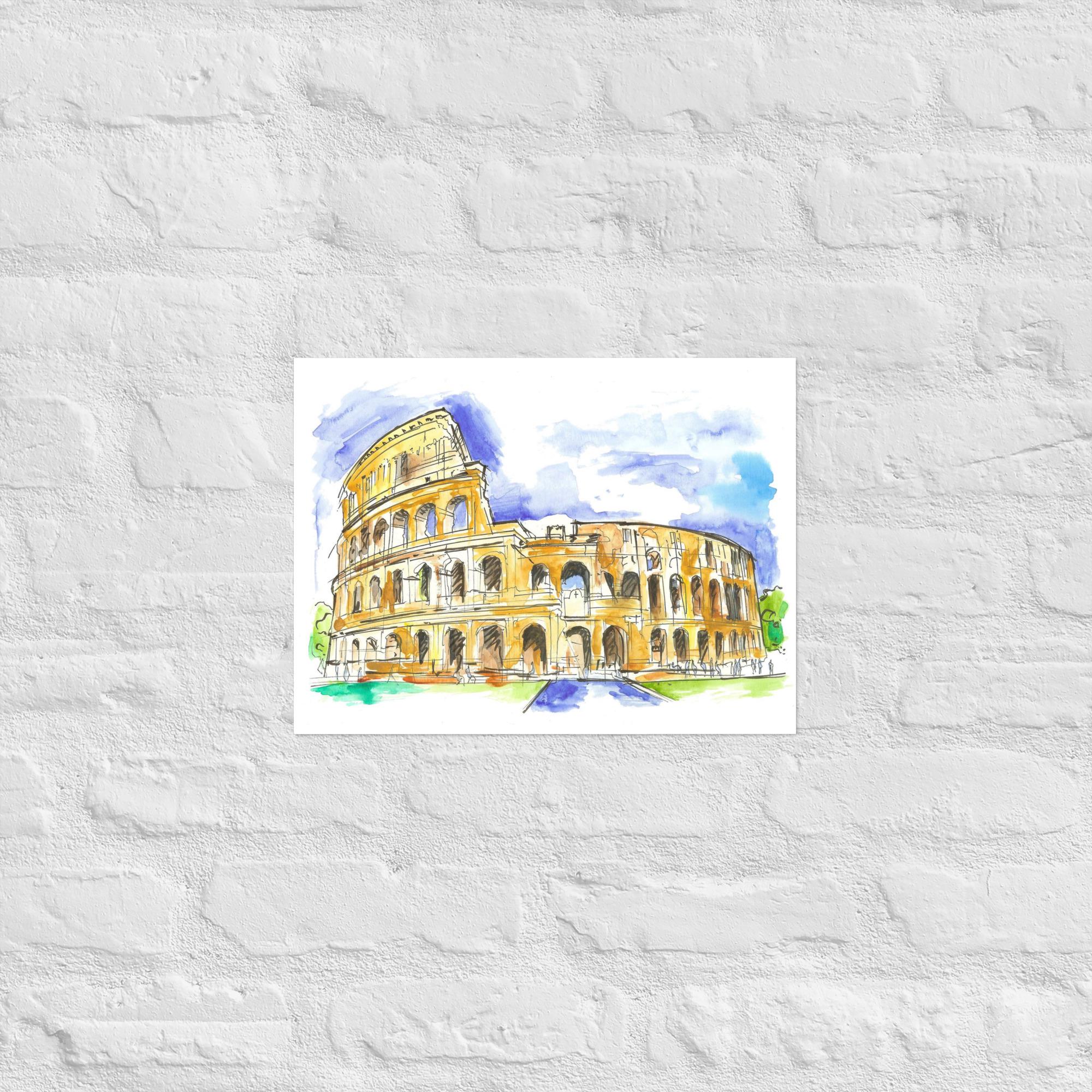 Amphitheater Rome Drawing Original Watercolor Print | Colosseum Print | Rome, Italy | Flavian ...