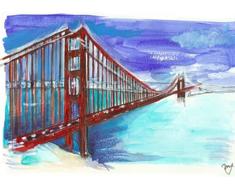 Pintura acrílica original / Puente de San Francisco / Dibujo del puente Golden Gate / Arte de California / Golden Gate Bridge Art / Regalo de arte