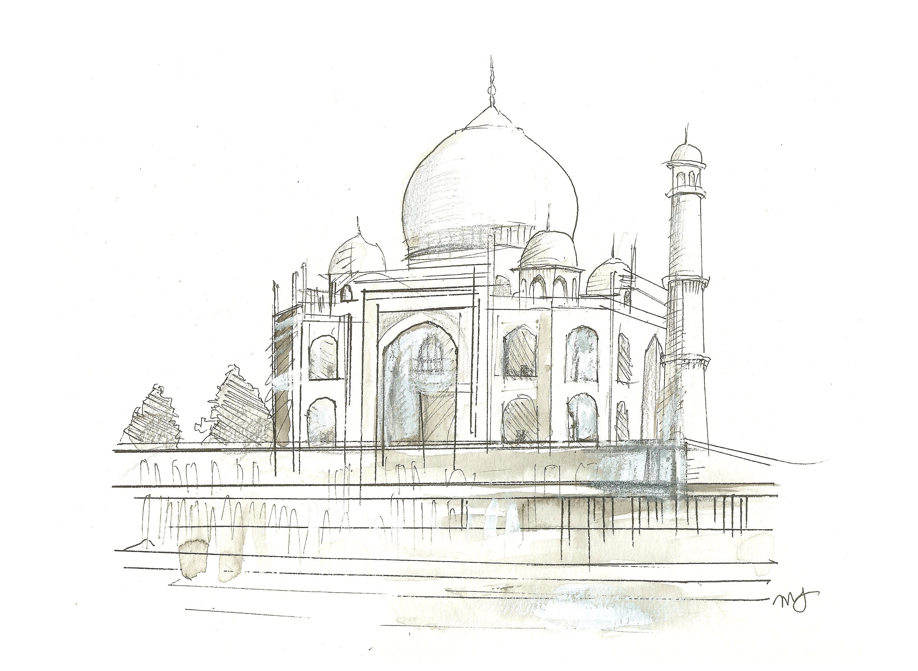 How to Draw Taj Mahal using 1-Point Perspective Step-by-step - YouTube