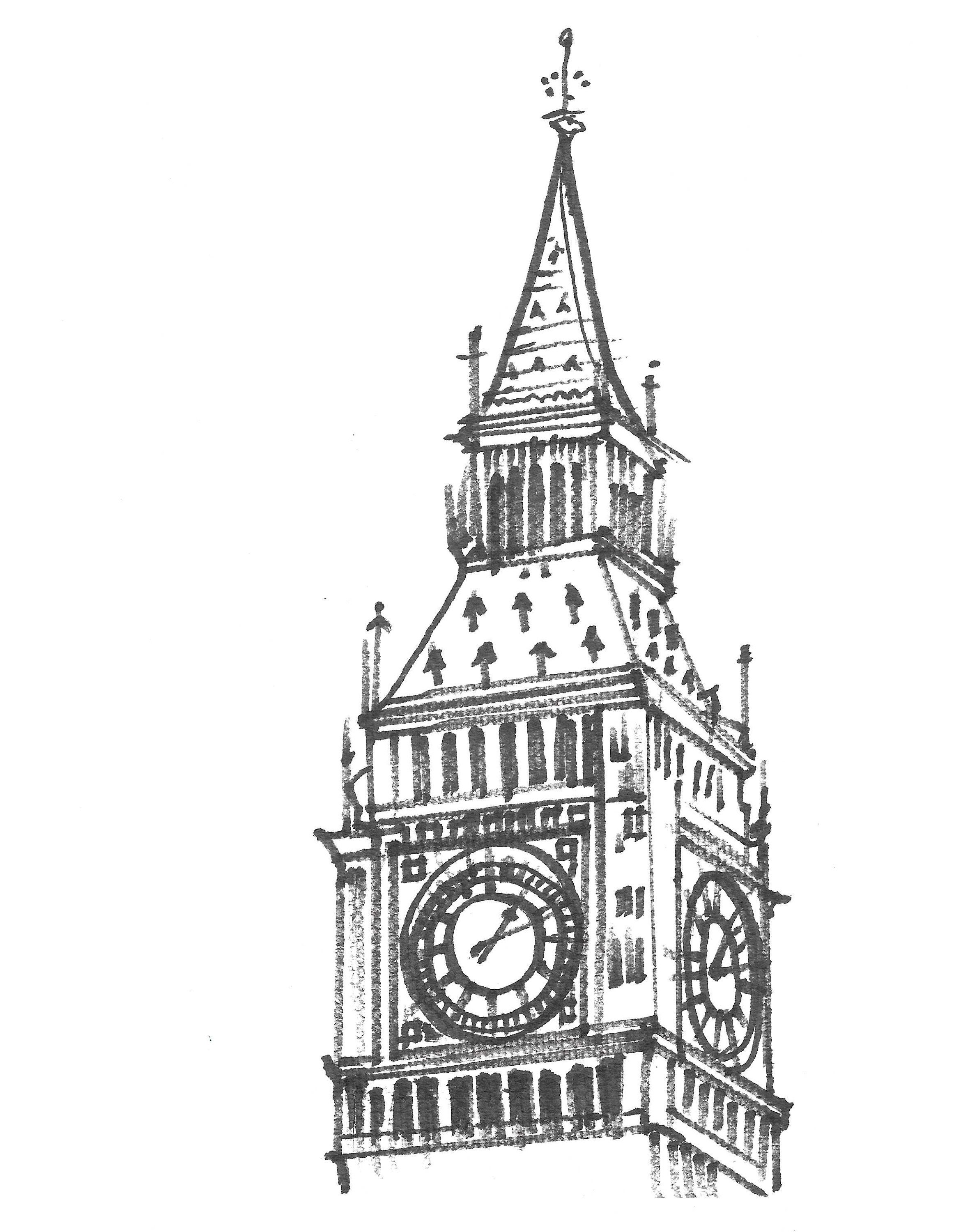 London | Original Sketch | Marker Drawing | Close up | Big Ben | United ...