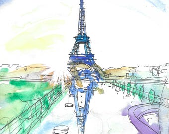 Kunstdruck von Paris, Pariser Wandbild, Eiffelturm-Aquarell, Originalgemälde, Französische Dekoration, Reisekunst