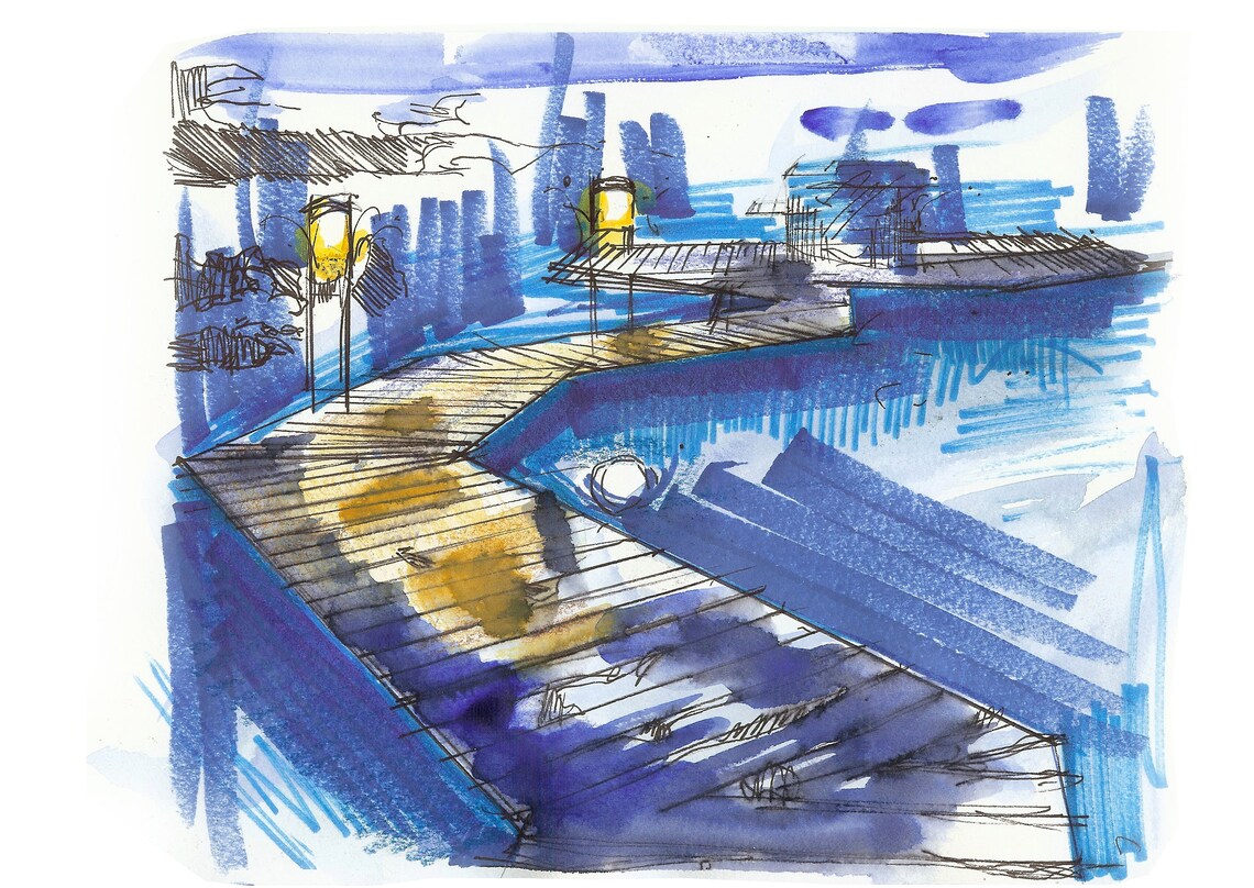 Blue Lagoon Original Drawing Original Sketch Marker Etsy