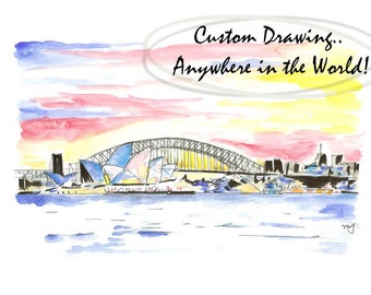 Custom Watercolor Painting | Custom Drawing | Anywhere in the World | Art Gift | Personalized Gift | Travel Art | Unique | Customizable