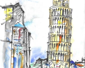 Kunstdruck des Schiefen Turms von Pisa