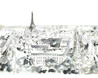 Kunstdruck von Original Zeichnung | Pariser Kunst | Frankreich | Skizze Druck | Schwarz und Weiß | Minimal Zeichnung | Stadtansicht | Eiffelturm | Kunst Geschenk