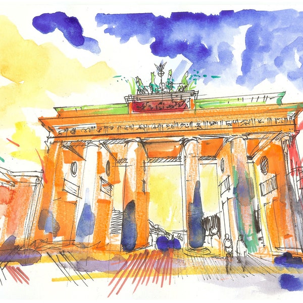 Brandenburg Gate | Original Drawing Print | Print of BERLIN, GERMANY Painting | Wall Art | Modern Art Print | European Art Print